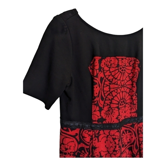 Plenty by Tracy Reese Anthropologie red black v back midi dress with pockets - Picture 3 of 6